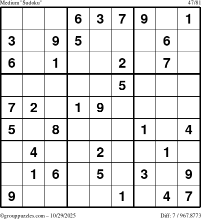 The grouppuzzles.com Medium Sudoku puzzle for Wednesday October 29, 2025