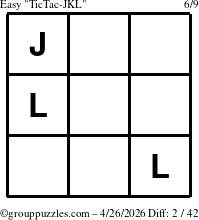 The grouppuzzles.com Easy TicTac-JKL puzzle for Sunday April 26, 2026