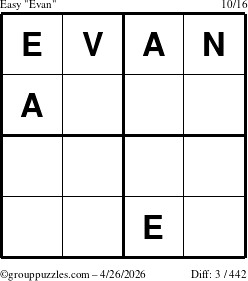 The grouppuzzles.com Easy Evan puzzle for Sunday April 26, 2026