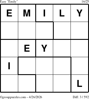 The grouppuzzles.com Easy Emily puzzle for Sunday April 26, 2026
