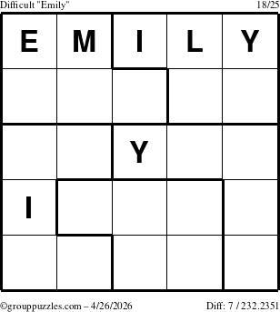 The grouppuzzles.com Difficult Emily puzzle for Sunday April 26, 2026