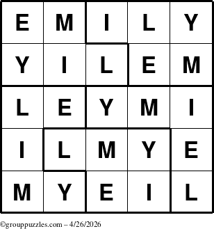The grouppuzzles.com Answer grid for the Emily puzzle for Sunday April 26, 2026