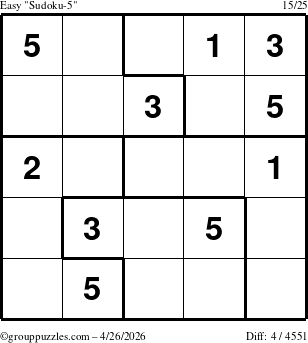 The grouppuzzles.com Easy Sudoku-5 puzzle for Sunday April 26, 2026