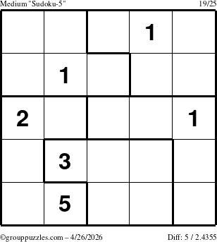 The grouppuzzles.com Medium Sudoku-5 puzzle for Sunday April 26, 2026