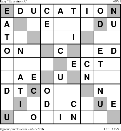 The grouppuzzles.com Easy Education-X puzzle for Sunday April 26, 2026