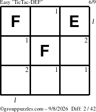 The grouppuzzles.com Easy TicTac-DEF puzzle for Tuesday September 8, 2026 with all 2 steps marked
