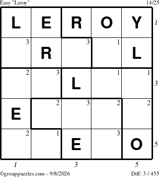 The grouppuzzles.com Easy Leroy puzzle for Tuesday September 8, 2026 with all 3 steps marked