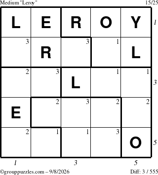 The grouppuzzles.com Medium Leroy puzzle for Tuesday September 8, 2026 with all 3 steps marked