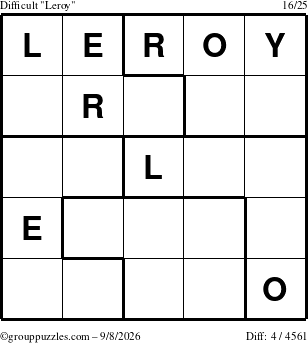 The grouppuzzles.com Difficult Leroy puzzle for Tuesday September 8, 2026