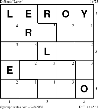 The grouppuzzles.com Difficult Leroy puzzle for Tuesday September 8, 2026 with all 4 steps marked