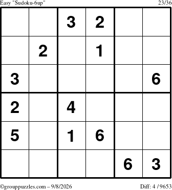 The grouppuzzles.com Easy Sudoku-6up puzzle for Tuesday September 8, 2026