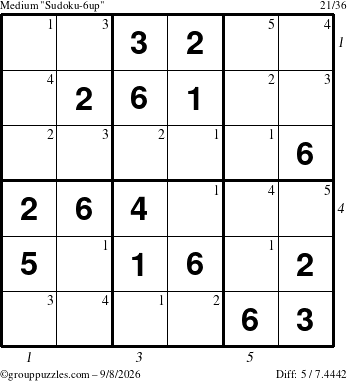 The grouppuzzles.com Medium Sudoku-6up puzzle for Tuesday September 8, 2026 with all 5 steps marked