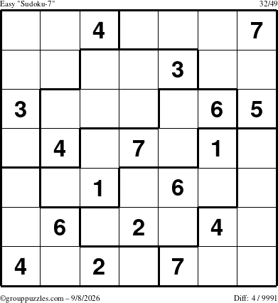 The grouppuzzles.com Easy Sudoku-7 puzzle for Tuesday September 8, 2026