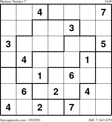 The grouppuzzles.com Medium Sudoku-7 puzzle for Tuesday September 8, 2026
