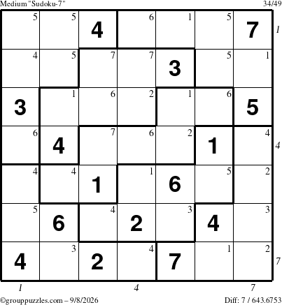 The grouppuzzles.com Medium Sudoku-7 puzzle for Tuesday September 8, 2026 with all 7 steps marked