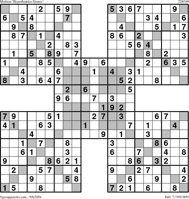 The grouppuzzles.com Medium HyperSudoku-Xtreme puzzle for Tuesday September 8, 2026