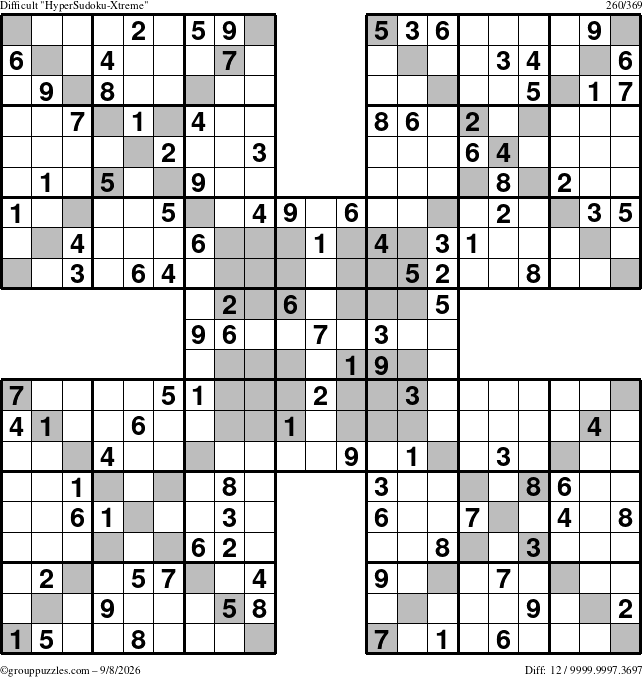 The grouppuzzles.com Difficult HyperSudoku-Xtreme puzzle for Tuesday September 8, 2026