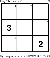 The grouppuzzles.com Easy TicTac-123 puzzle for Tuesday September 8, 2026 with the first 2 steps marked