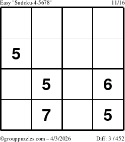 The grouppuzzles.com Easy Sudoku-4-5678 puzzle for Friday April 3, 2026