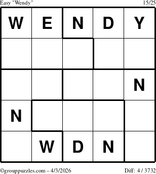 The grouppuzzles.com Easy Wendy puzzle for Friday April 3, 2026