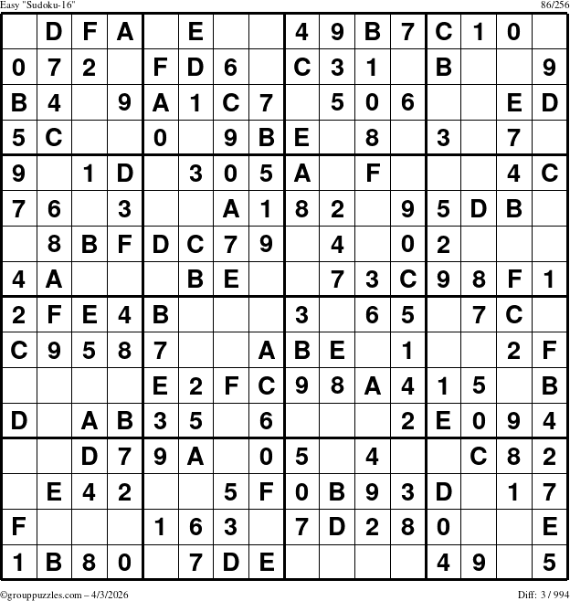 The grouppuzzles.com Easy Sudoku-16 puzzle for Friday April 3, 2026