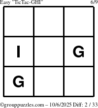 The grouppuzzles.com Easy TicTac-GHI puzzle for Monday October 6, 2025