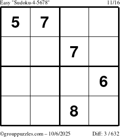 The grouppuzzles.com Easy Sudoku-4-5678 puzzle for Monday October 6, 2025