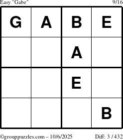 The grouppuzzles.com Easy Gabe puzzle for Monday October 6, 2025