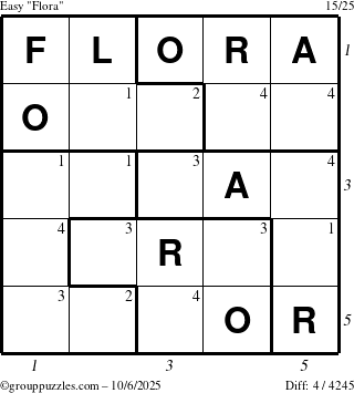 The grouppuzzles.com Easy Flora puzzle for Monday October 6, 2025 with all 4 steps marked