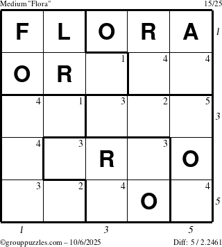 The grouppuzzles.com Medium Flora puzzle for Monday October 6, 2025 with all 5 steps marked