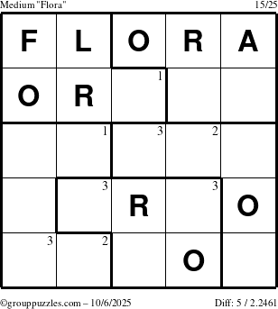The grouppuzzles.com Medium Flora puzzle for Monday October 6, 2025 with the first 3 steps marked