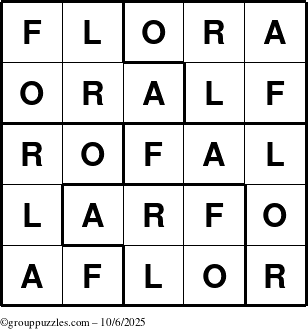 The grouppuzzles.com Answer grid for the Flora puzzle for Monday October 6, 2025