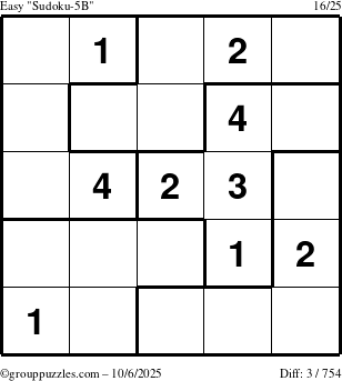The grouppuzzles.com Easy Sudoku-5B puzzle for Monday October 6, 2025