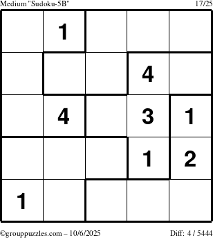 The grouppuzzles.com Medium Sudoku-5B puzzle for Monday October 6, 2025