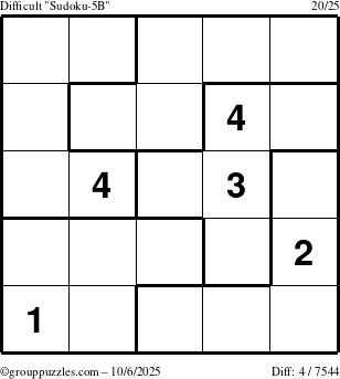 The grouppuzzles.com Difficult Sudoku-5B puzzle for Monday October 6, 2025