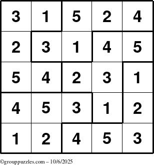 The grouppuzzles.com Answer grid for the Sudoku-5B puzzle for Monday October 6, 2025