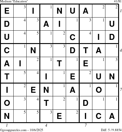 The grouppuzzles.com Medium Education-c1 puzzle for Monday October 6, 2025 with all 5 steps marked