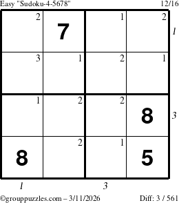 The grouppuzzles.com Easy Sudoku-4-5678 puzzle for Wednesday March 11, 2026 with all 3 steps marked
