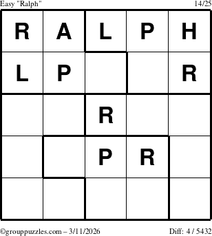 The grouppuzzles.com Easy Ralph puzzle for Wednesday March 11, 2026