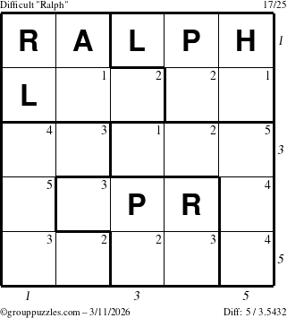 The grouppuzzles.com Difficult Ralph puzzle for Wednesday March 11, 2026, suitable for printing, with all 5 steps marked
