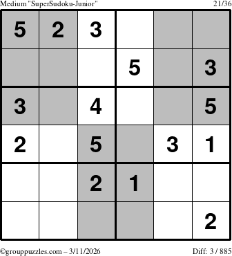 The grouppuzzles.com Medium SuperSudoku-Junior puzzle for Wednesday March 11, 2026