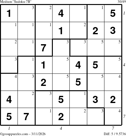 The grouppuzzles.com Medium Sudoku-7B puzzle for Wednesday March 11, 2026, suitable for printing, with all 5 steps marked