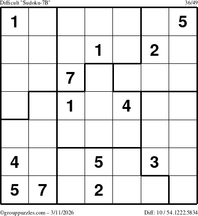 The grouppuzzles.com Difficult Sudoku-7B puzzle for Wednesday March 11, 2026