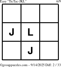 The grouppuzzles.com Easy TicTac-JKL puzzle for Sunday September 14, 2025