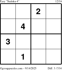 The grouppuzzles.com Easy Sudoku-4 puzzle for Sunday September 14, 2025