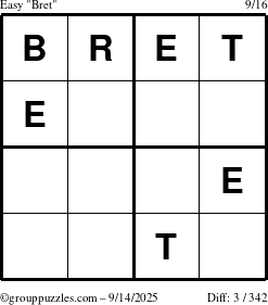 The grouppuzzles.com Easy Bret puzzle for Sunday September 14, 2025
