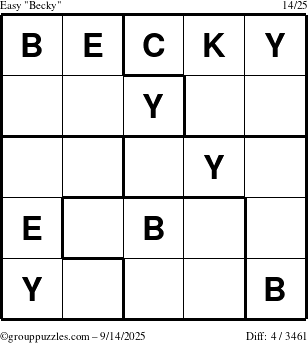 The grouppuzzles.com Easy Becky puzzle for Sunday September 14, 2025