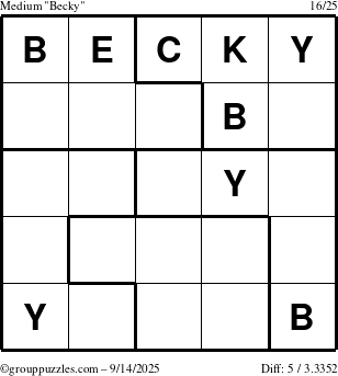 The grouppuzzles.com Medium Becky puzzle for Sunday September 14, 2025