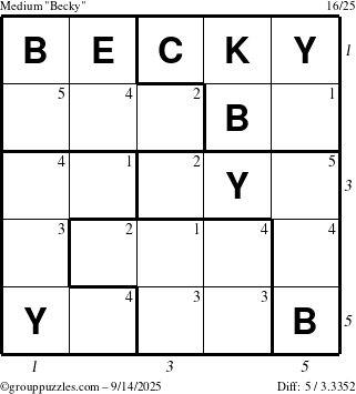 The grouppuzzles.com Medium Becky puzzle for Sunday September 14, 2025 with all 5 steps marked