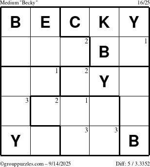 The grouppuzzles.com Medium Becky puzzle for Sunday September 14, 2025 with the first 3 steps marked